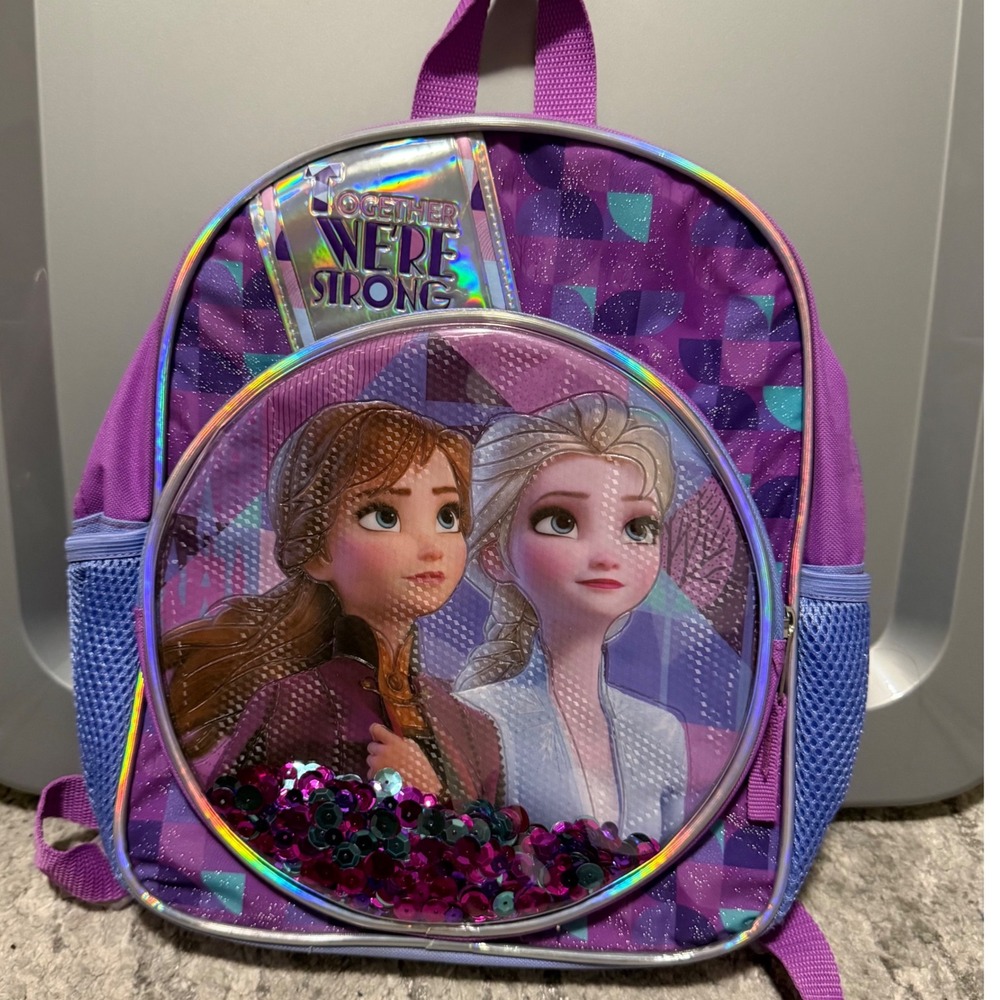 Disney Frozen 2 Backpack Elsa Anna Purple Glitter Sequin Mini Kids School bag